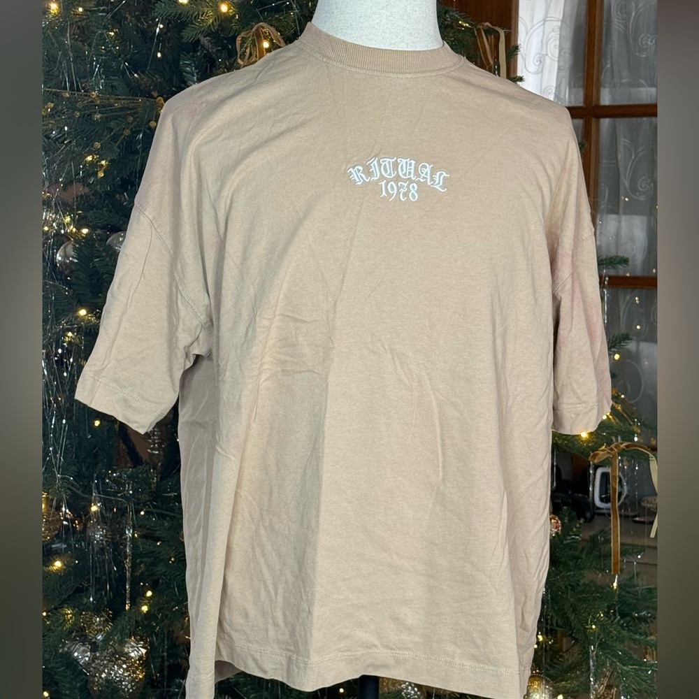 Topman extreme oversized fit T-shirt with ritual 1978 embroidery in stone - Picture 2 of 5